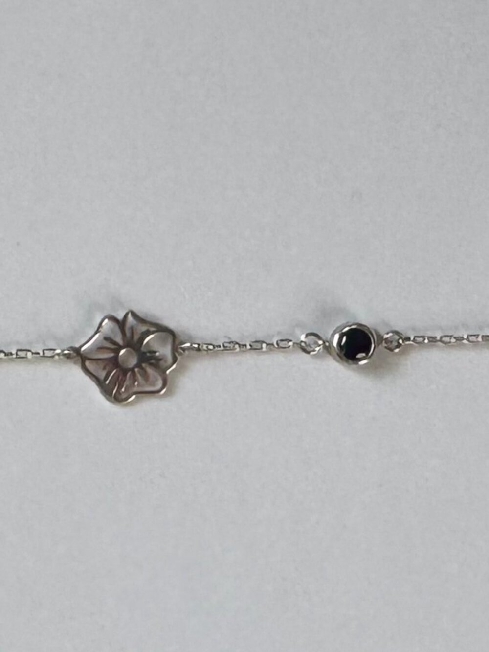 Dainty Sterling Chain Bracelet with Flowers and Blue Stones